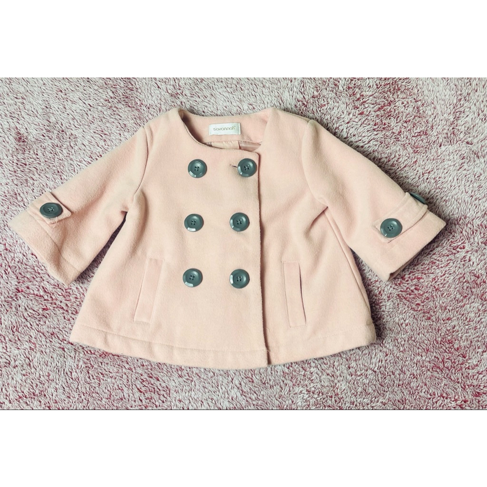 Baby Savannah Pink Pea Coat with Gray Buttons